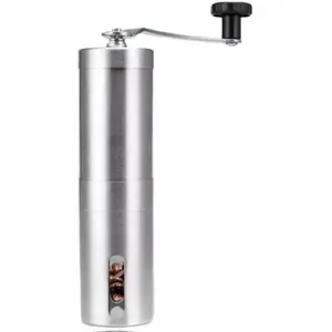 GENERIC Manual Coffee Mill - Compact Silver Stainless Steel Tea & Coffeeware Kitchen Tool with Adjustable Grind, Detachable Parts, Portable Design