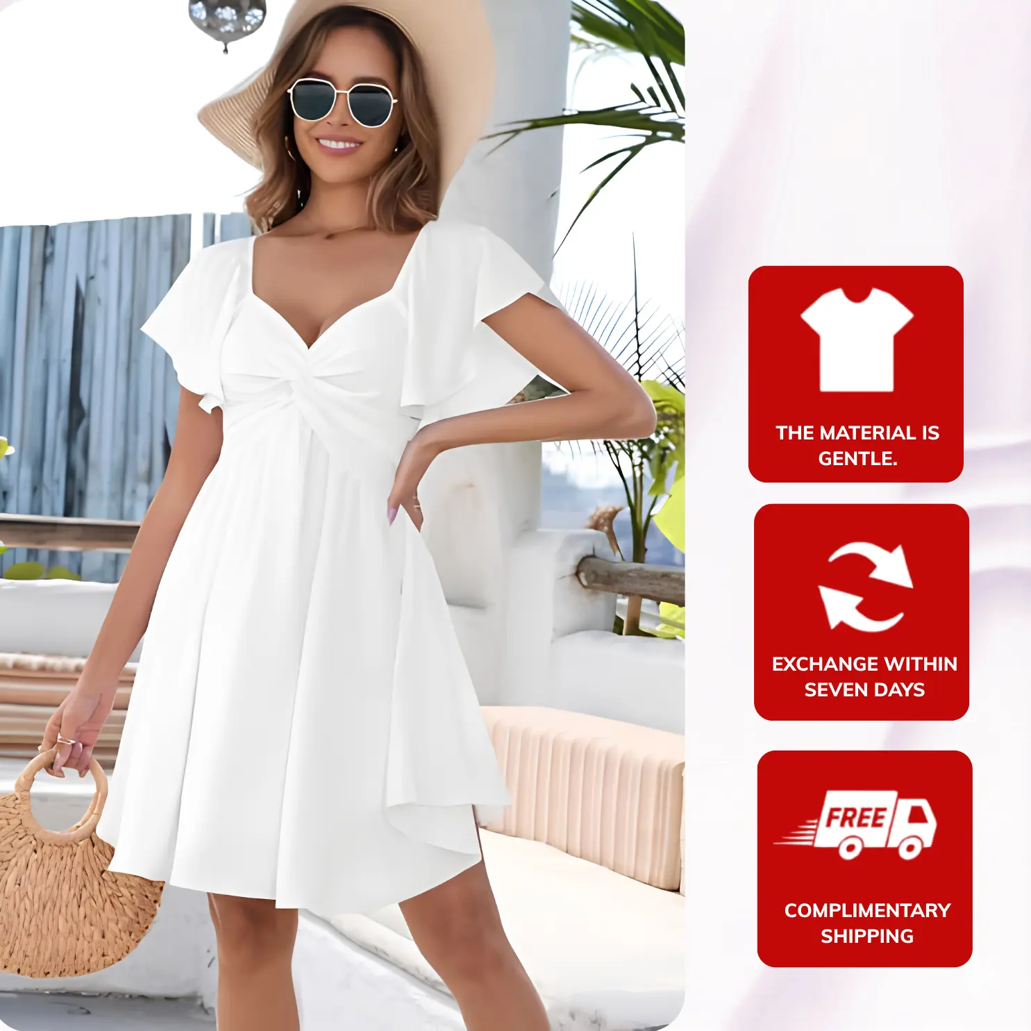 Stunning Chiffon Mini Dress Sweetheart Flutter Sleeve Flattering Fit Small to Extra Large