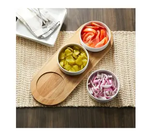 Acacia Wood Tray and Stoneware Bowl for Condiment - 19.69x7.28x2.17 in, 3.96 lb, Wooden Tableware