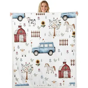 Baby Blankets for Unisex Boys Girls,Farm Animal Nursery Minky Blankets Baby 30x40 Cartoon Tractor Kids Sherpa Blanket Rustic Barn Farmhouse Horse Sheep Cow Cartoon Animals Fleece Blanket