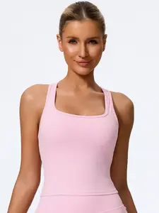 Women's Soft Nylon Elastane Impact Sports Bra Tank Top, Built-In Cushion Design, Elastic Yoga Vest for Golf Tennis Gym Fitness Activities, Yoga Gym Activewear