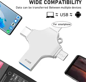 4-in-1 Flash Drive, High-Speed USB 3.0 OTG Pen Drive with Type-C Adapter for iPhones, PC and More Devices,Memory Stick Storage for Photos and Videos Backup