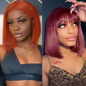 [Live Super Deal] [Clearance Sale] Wiggins Hair Glueless Straight 4*4 Bob Wig 99J Burgundy Bob With Bangs & Copper Orange Lace Closure Wigs Human Hair Pre Cut Ready To Go Wigs Beginners Friendly