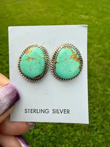 Native Turquoise Singe Stone Stud Earrings