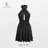 EL ELENGATINE Women's Chic Cross Halter Plunging V-Neck Sleeveless Ruched Bodycon Mini Dress with Side Slit - Evening Going Out Outfit, Dresses for Birthdays, Night Out Clothes for Women