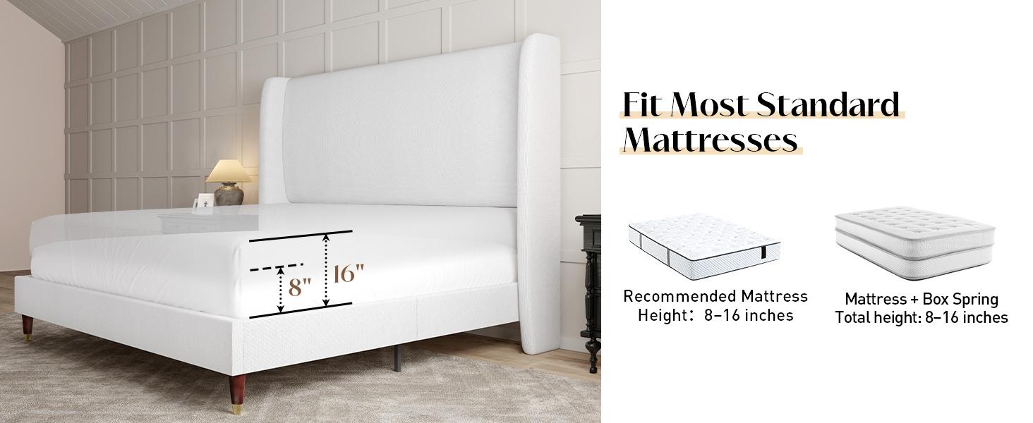 AMERLIFE Platform Bed Frame with 51.2" Tall Headboard, Upholstered Bed with Wingback/Solid Wood Legs/Durability& Silent /No Box Spring Required/Luxury Bedroom Furniture/Full/Queen/King Size/Best Gift Ideas/Christmas Gifts