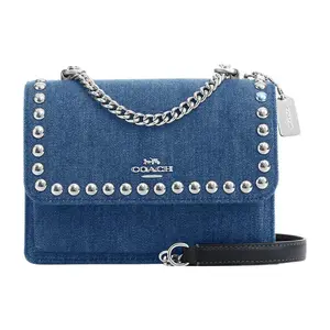 COACH Klare 18 Small Shoulder Bag with Rivet Logo and Pebble Texture in Denim Leather for Women