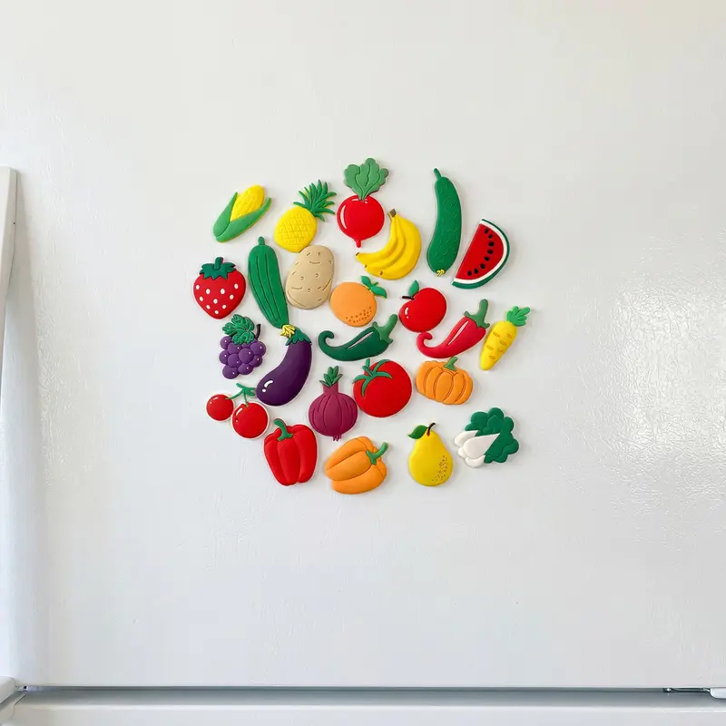 Fruit & Vegetable Shaped Fridge Magnet, 24pcs Cute Cartoon Refrigerator Magnet, Fridge Magnet for Home Decor, Kitchen Decor, Magnetic Stickers for Refrigerator Or Whiteboard, Refrigerator Decorating Magnet, Magnetic Item, Cute Magnets