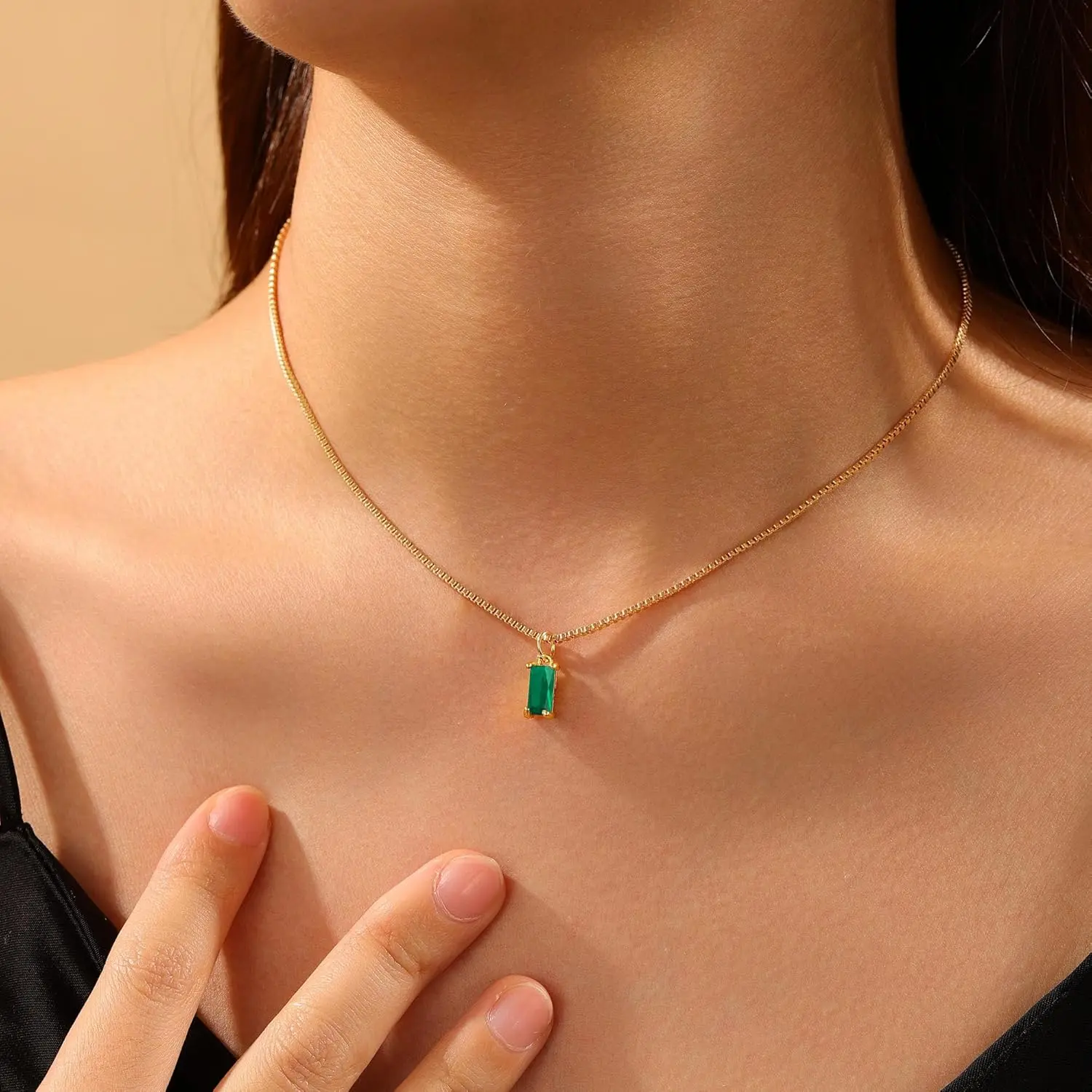 Birthday stone Square Pendant Necklace,14K Gold Plated Birthstone Necklace for Women Mothers Dainty,Cubic Zirconia Pendant Necklace Birthday Gifts for Women Jewelry