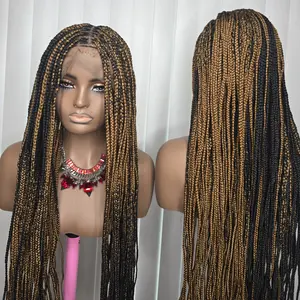 Fullace 36inches Black and Brown Knotless Synthetic Braided Wig for Classic Ladies High-Quality Braids Natural Look