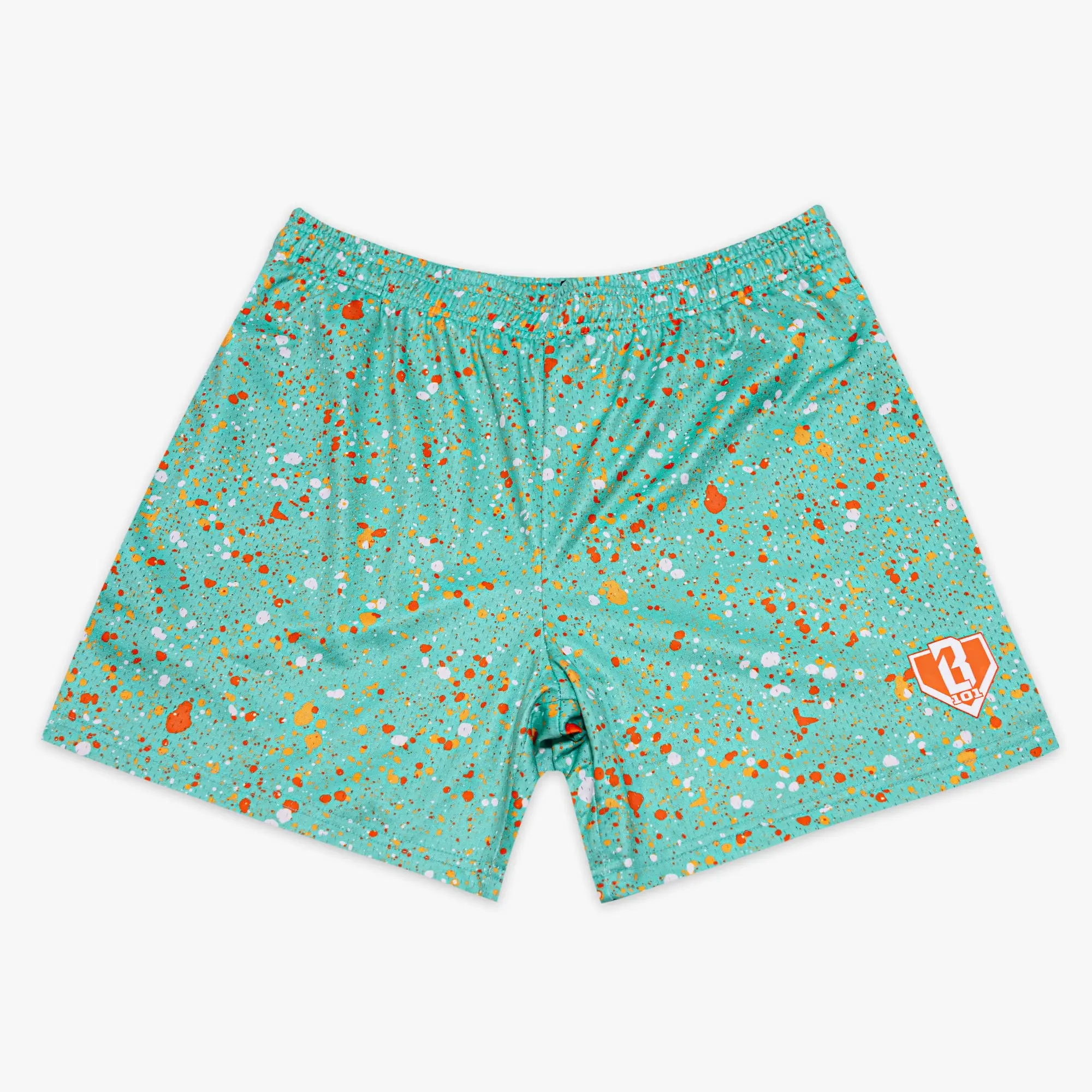 Teal Splatter Shorts, Abstract Mesh Shorts, Summer Beach Casual Vacation Shorts