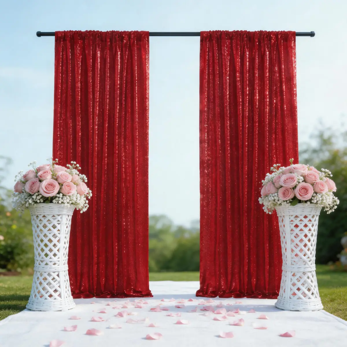 Elegant Sparkle Red Sequin Backdrop Curtain 2 Panels 2FTx8FT for Wedding Christmas Halloween Thanksgiving Birthday Party Photography Studio Props