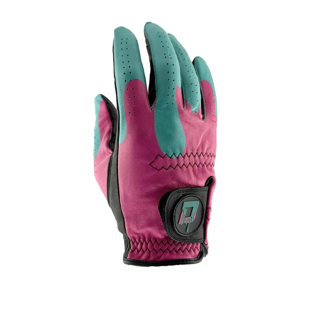Sportz Drip Golf Glove Premium Leather Teal Magenta Black Breathable Perforated Design Unisex Fit for Men Women Golf Equipment Golf Accessory