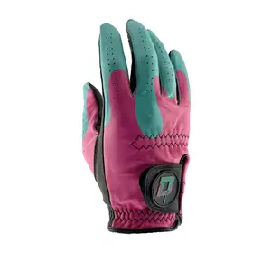 Sportz Drip Golf Glove Premium Leather Teal Magenta Black Breathable Perforated Design Unisex Fit for Men Women