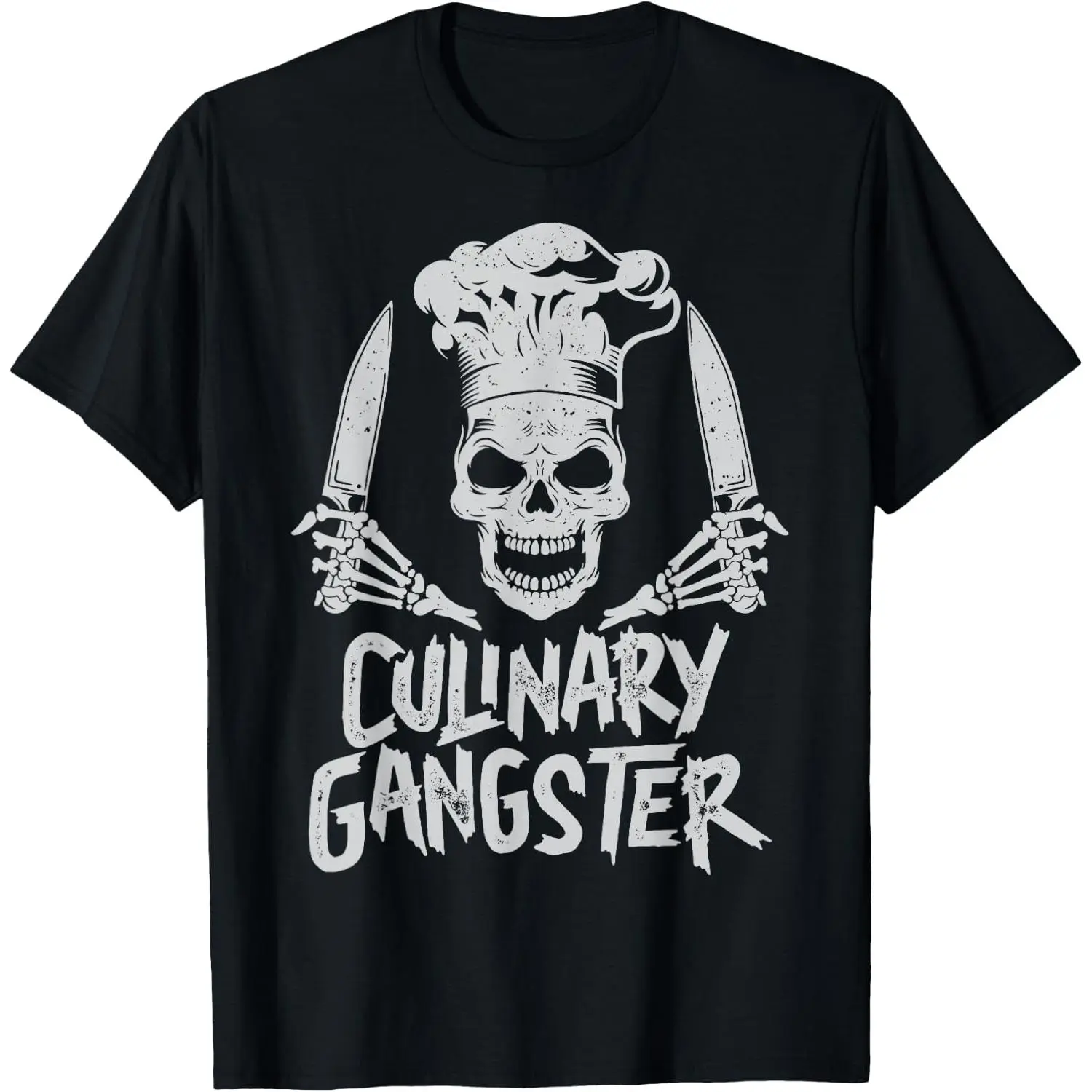 100% Cotton Chef Culinary Gangster Men Women Cook Skull Cooking Knife T-Shirt