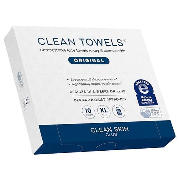 Clean Skin Club Clean Towels XL®, Travel Pack 100% USDA Biobased Disposable Face Towel, Eczema Association Accepted,Dry Wipes, TSA-Approved Travel Essential,1 Pack, 10 Ct Total