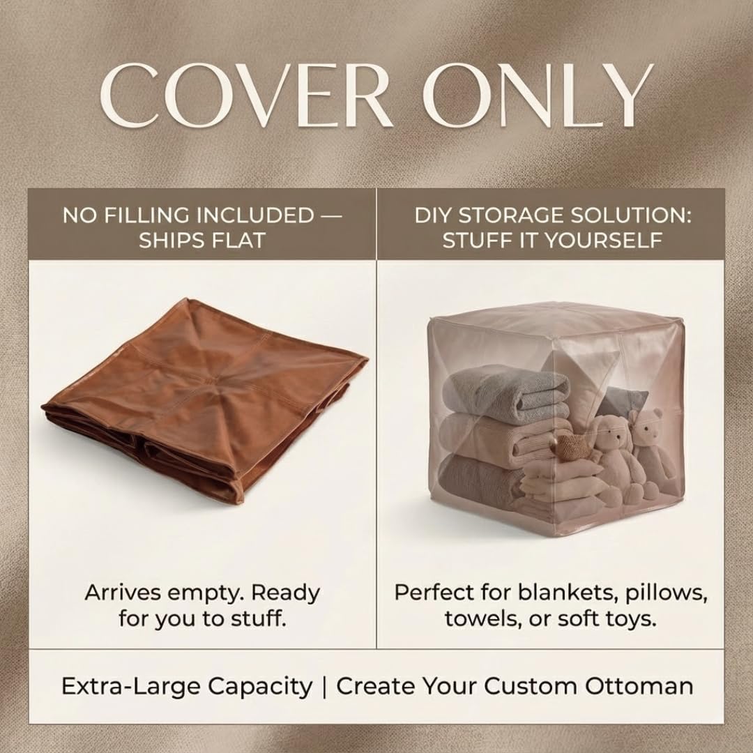 Unfilled Futon Ottoman Cover, 15.7" Square Bean Bag Footstool with Storage, Soft Artificial Fabric Storage Ottoman (Cover Only)