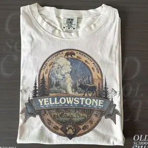 Vintage Yellowstone National Park T-Shirt, Sweatshirt, Hoodie – 90s Wildlife Graphic Tee, Bison Wolves Eagles, Unisex Cotton Nature Hiking Shirt, Outdoor Gift 48C