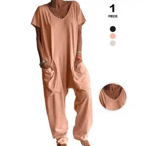 Women’s workwear jumpsuit (1 piece/3 pieces), casual minimalist design, comfortable home wear, fitted plain style, suitable for all seasons, can also be worn as outerwear