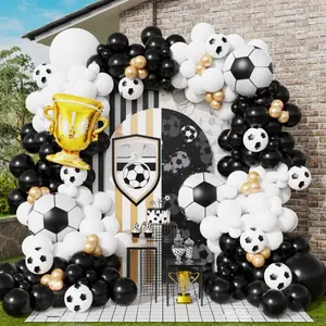 211Pcs Black White Soccer Balloon Arch Kit with Trophy Foil Balloons for Sports Party Decor Set 2026
