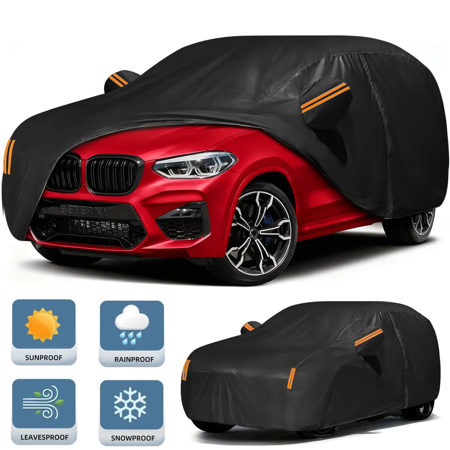 Universal Car Cover with Zipper & Reflective Strips, Oxford Cloth Waterproof All-Weather Protection, Dustproof UV Resistant Full Cover for SUV, Sedan,The Best Gift for Father's Day
