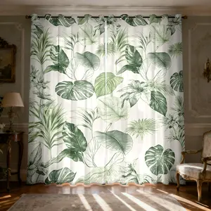 Tropical Plant Bamboo Pattern Print Light Filtering Curtains, Sheer Curtains 84'' Length 2 Panels,Semi-Transparent Sunshade for Teen Girls Boys Bedroom Living Room Dining