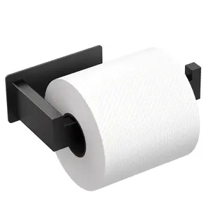 Auxmir Matte Black Toilet Paper Holder, Self Adhesive Toilet Roll Holder Wall Mount, Premium Thicken SUS304 Stainless Steel, Rustproof No Drilling Toilet Tissue Holder for Bathroom Kitchen Washroom RV