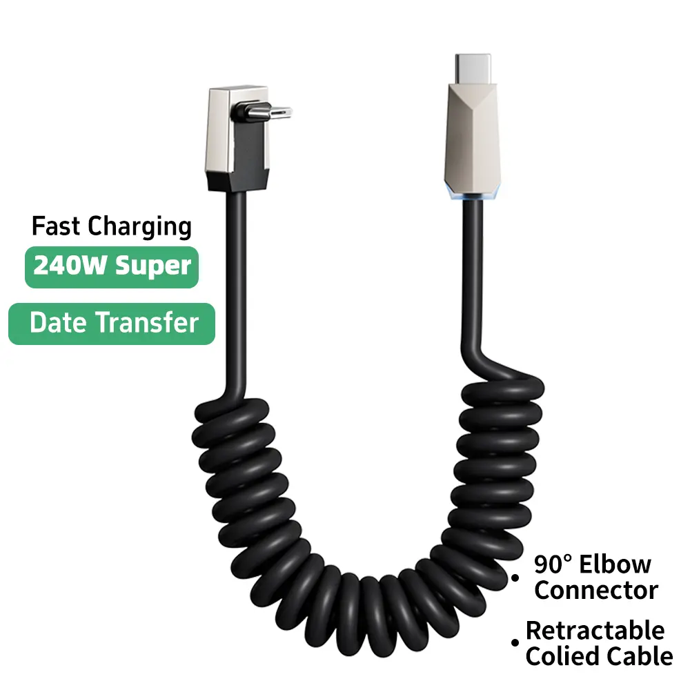240W Coiled USB C to USB C Cable, 6.6FT Right Angle C to C Fast Charging Cable, Retractable Type C Cable with Data Transfer for iPhone 17/16/15 Series, Samsung Galaxy, Pixel, iPad, Laptops summerwins,