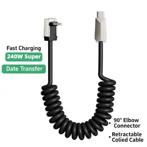 240W Coiled USB C to USB C Cable, 6.6FT Right Angle C to C Fast Charging Cable, Retractable Type C Cable with Data Transfer for iPhone 17/16/15 Series, Samsung Galaxy, Pixel, iPad, Laptops