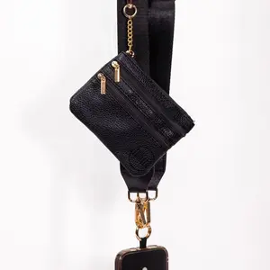 Duo Crossbody Bag - Black with Gold Accents and Chain Strap Design