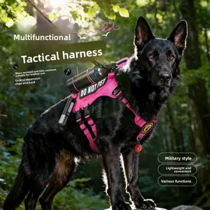 Vest Style Anti-Pull Tactical Dog Harness, Wide Hook & Loop Anti-Escape Walking Leash for Large Dogs