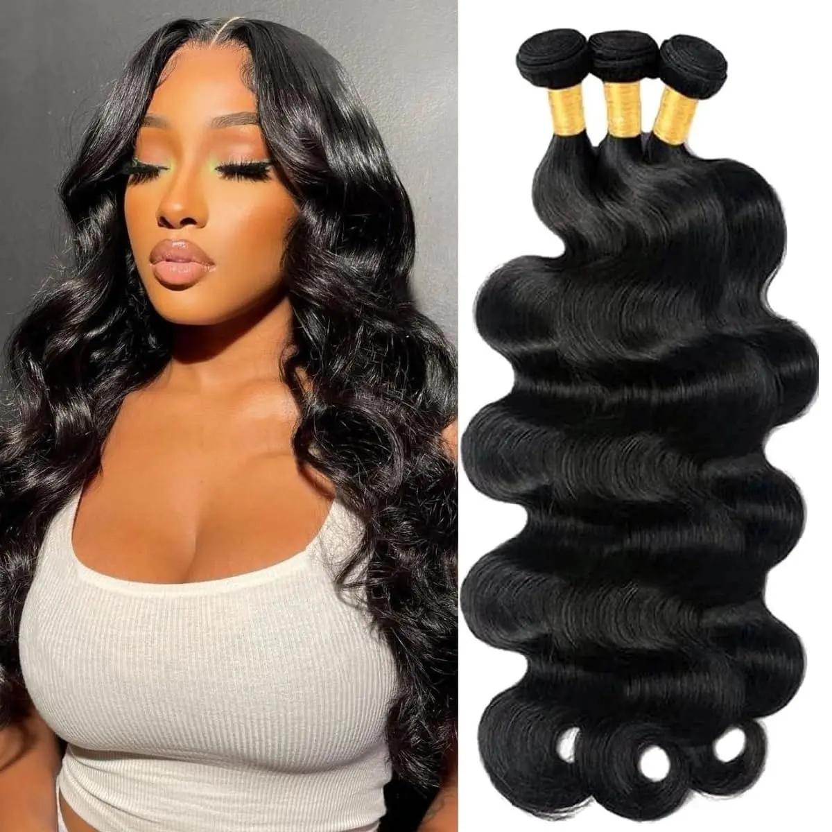 Body Wave Bundles Human Hair  Human Hair 3 Bundles  Hair Extensions for Black Women Quick Weave Hair Bundles Natural Color 12-32 Inch