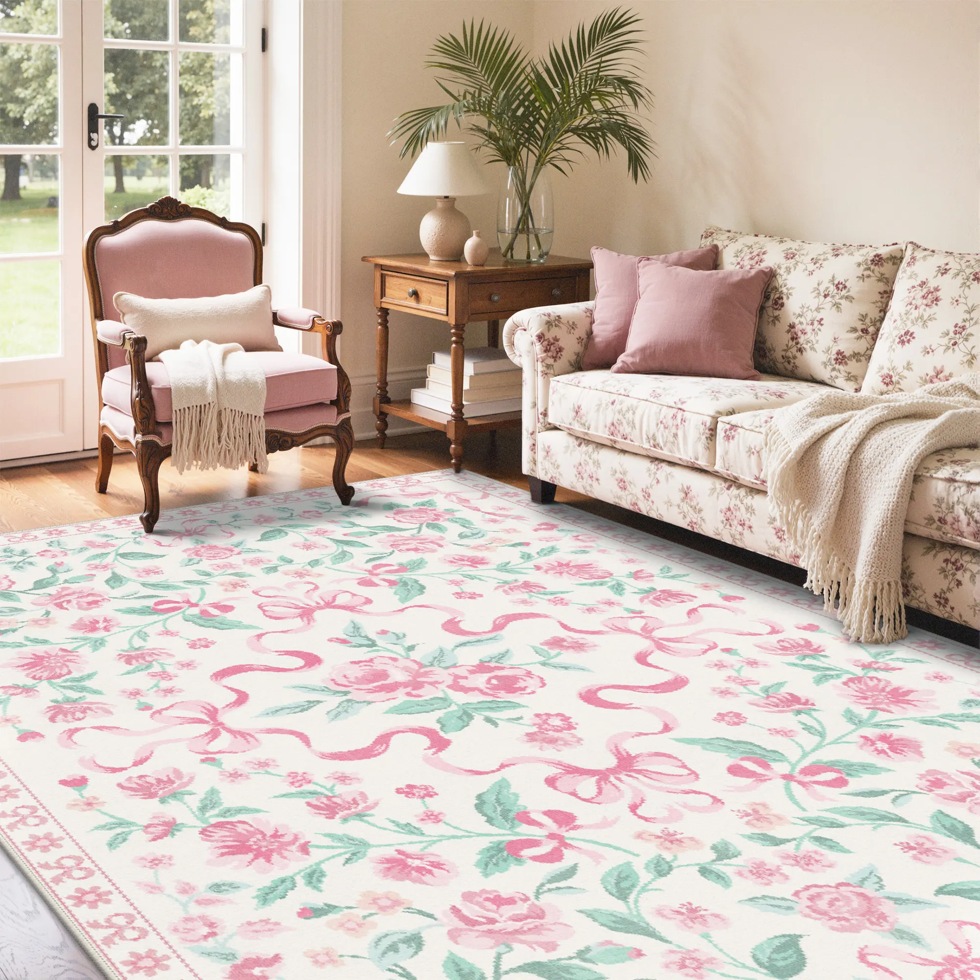 【Back To School】GENIMO Retro Collage Floral Geometric Rug For Living Room Bedroom Dining Room Washable Non-Slip Soft Texture Multi-Scene