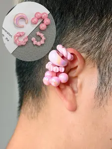 Unisex Acrylic Ear Clips Set, 4pcs C-Shaped Clip-On Earrings, Street Style Fashion Accessory for Men & Women, All Seasons Wear
