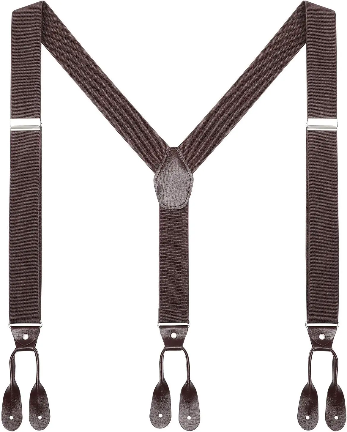 Mens Brown Button End Suspenders - Adjustable Elastic Y Shape Tuxedo Suspender(Gift)
