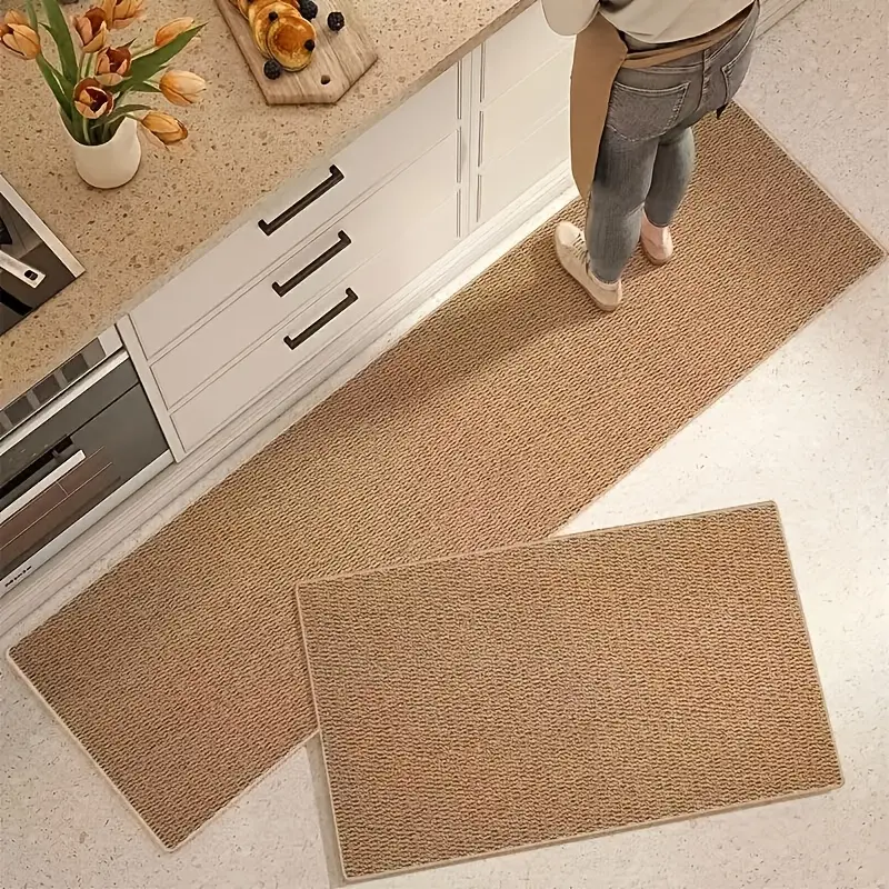 Non-Slip Kitchen Runner Mat 2-Pack Solid Color Sisal Imitation Pineapple Ring Floor Mat for Kitchen Bathroom Living Room Home Decor