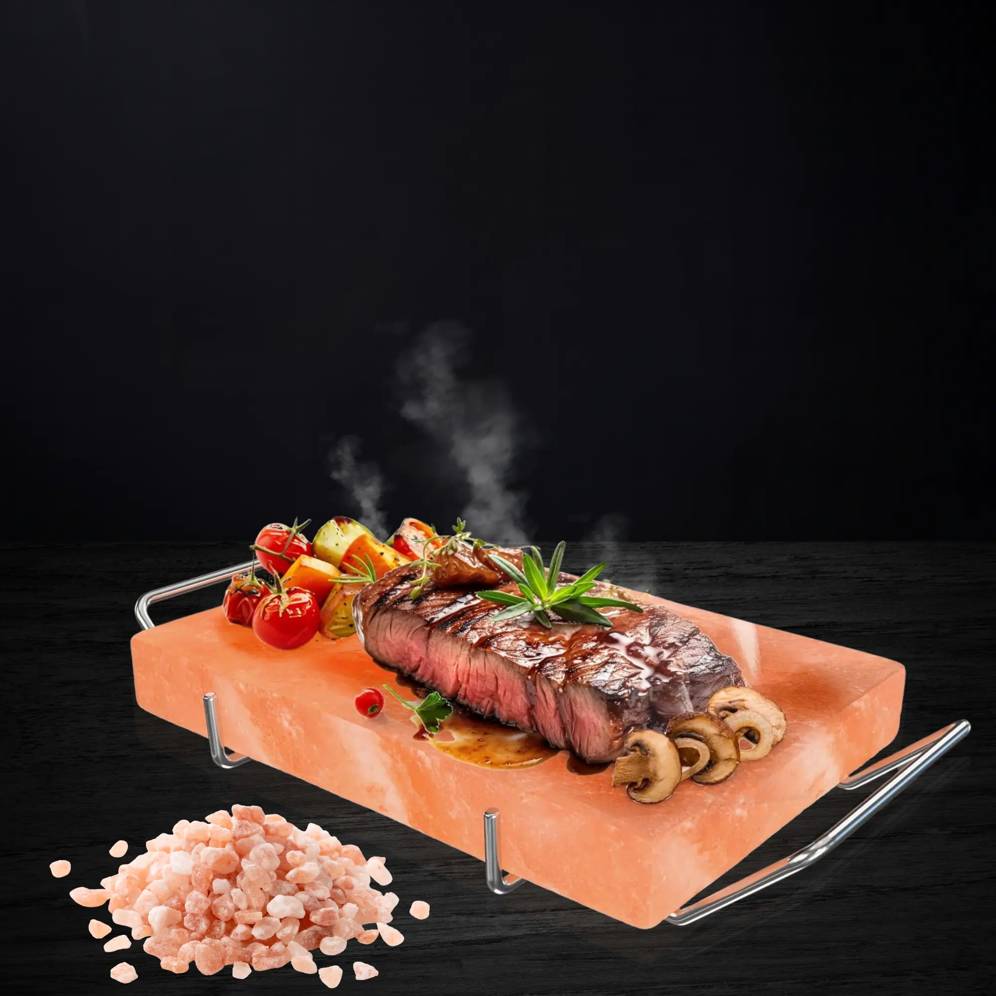 Zestiq Foods Premium Himalayan Pink Salt Cooking Tile, 12 x 8 x 1.5 in – Natural Salt Block with Metal Stand, Natural Mineral-Rich for Grilling & Serving
