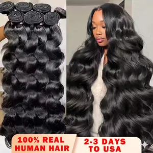 【Gefily】Body Wave Bundles Budget-friendly Human Hair Indian Weaving Natural Black 3 4 Bundles Deal Virgin Hair 16-34 Inch Raw Hair Extensions
