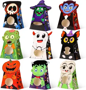 54-Pack Halloween Treat Boxes with Clear Window - 9 Designs Trick or Treat Candy Bags for Kids Party Favors Supplies, Classroom Exchange (6 x 4 x 2 Inches)