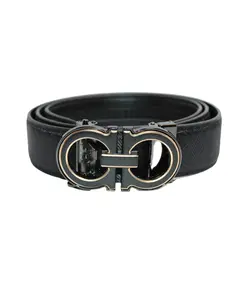 Men's Belt Black Leather No Holes Adjustable Ratchet