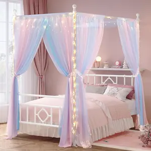 Canopy Bed Frame with Storage Headboard, Twin/Full/Queen Size Bed Frame with 4 Removable Posts, Sturdy Metal Platform Bed Holds 900LBS with Under-Bed Storage, Dual Purpose Bed Frame, No Box Spring Needed, White, Black