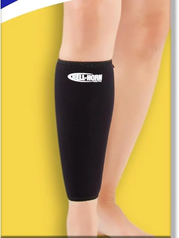 Bell-Horn Calf Support Sleeve - Black Compression Sleeve for Support - Product Image Shows Usage on Leg - Essential for Calf Care