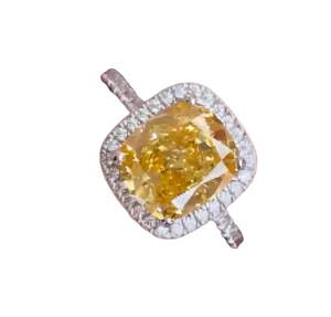 AMORETTO Solitaire Ring with 3 Carat Radiant Cut Cubic Zirconia in Fancy Vivid Yellow 8x9 Size Elegant and Radiant Jewelry Piece