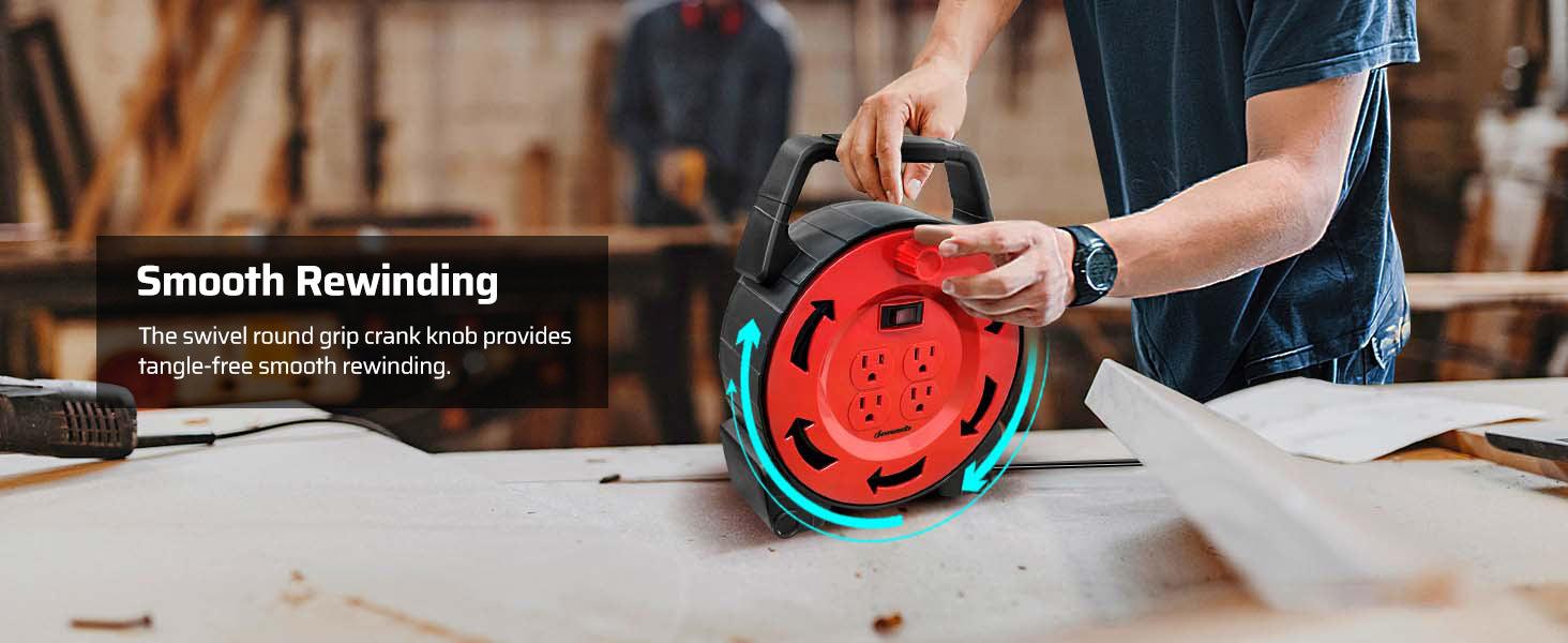 DEWENWILS 30ft Retractable Extension Cord Reel 13A/125V 16/3C SJTW Black Cable 4 Outlets with Circuit Breakers & Power Switch LED for Indoor/Outdoor Use HCRB30B DEWENWILS 30ft Retractable Extension Cord Reel 13A/125V 16/3C SJTW Black Cable 4 Outlets with Circuit Breakers & Power Switch LED for Indoor/Outdoor Use HCRB30B
