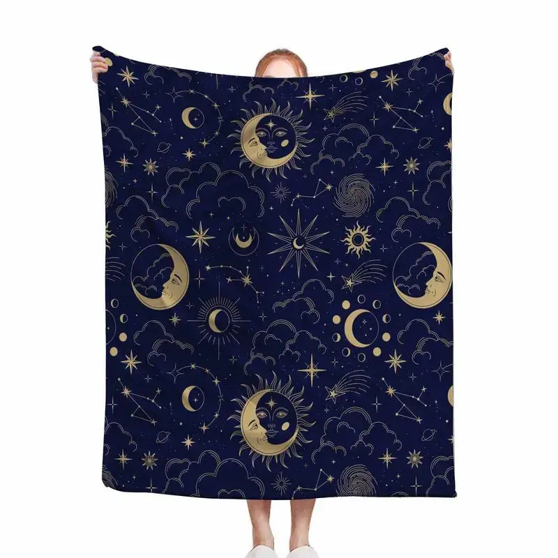 Star & Moon Pattern Blanket Soft Throw for Home Office Relaxation Warm Decorative Nap Blanket Whimsy Elegant Design Air-conditioned Room Comfort Relaxing Atmosphere