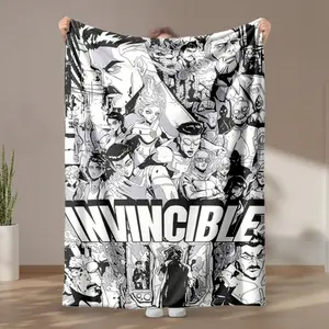 1 piece Invincible comic character family portrait and superhero lineup themed flannel blanket - Modern-style flannel blanket, suitable for sofas and beds, all-season use, super soft and comfortable, digital printing, 100% polyester material