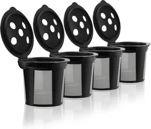 4 Reusable K Cups for Keurig K Supreme, K Supreme Plus, K Slim with Multistream Technology, K-Duo Hot & Iced Single Serve (Gen 2) - 4 Black Refillable Kcups Coffee Filters for Keurig Coffee Makers