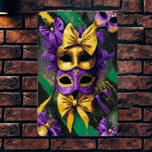 Aluminum Vintage Purple Gold Masquerade Mask Aesthetic Artistic Mardi Gras Home Wall Art Painting Decoration for Living Room Bar Cafe