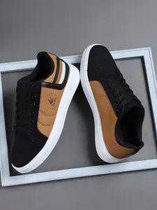 Men's Fashion Casual Outdoor Patchwork Colorblock Lace Up Sneakers, Lightweight Comfortable Shoes for Work Sports Daily Use, Low Top PU Leather Trainers, Trendy Walking Sneaker
