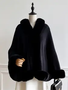 Women's Fashion New Shawl, Winter Fur Collar Scarf Coat, Thick Warm Shawl, Poncho Stylish and Cozy Wrap for Cold Weather Winter Poncho, Fluffy Soft Scarf